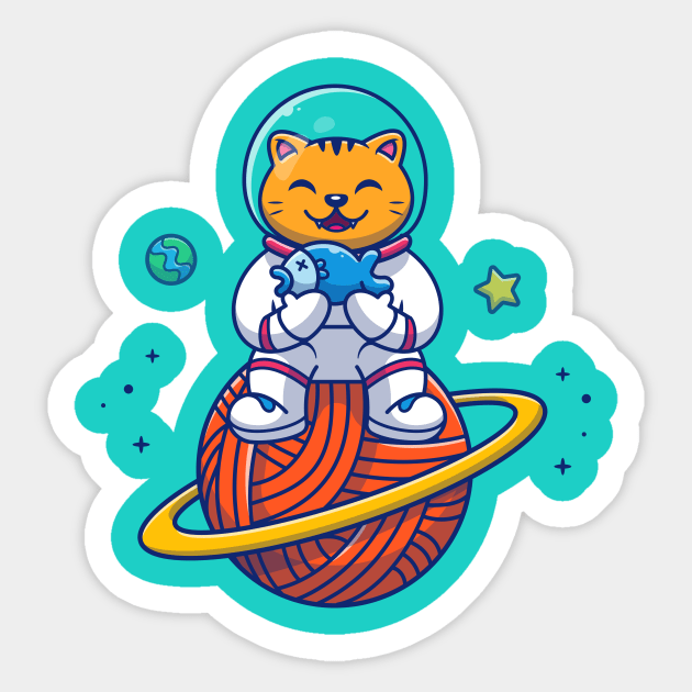 Cute Cat Astronaut Sitting On Planet Cartoon Sticker by Catalyst Labs